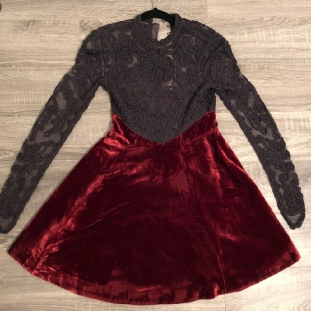 Free People black beaded lace and red velvet dress